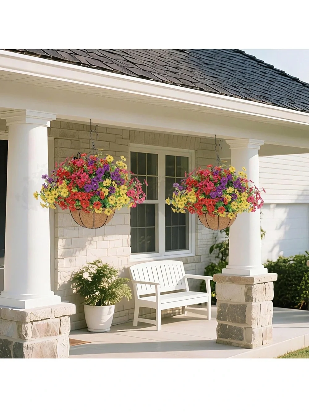Outdoor Decorative Hanging Basket with Multicolor Flowers